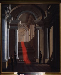 Trappen til Anichkov-paladset i Sankt Petersborg. Maleri af Sergey (Sergei, Serguei) Konstantinovich Zaryanko (Zarianko) (1818-1870), olie på lærred af Sergey Konstantinovich Zaryanko
