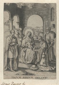 Aanbidding der Koningen The Offer of the Three Kings (titel på objekt) af Servatius Raeven