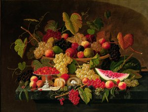 Stilleben med frugt (olie på lærred) af Severin Roesen