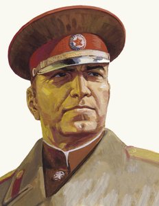 Den russiske general Georgi Zhukov (gouache på papir)