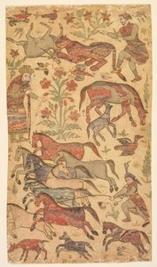 Et marmoreret billede af Rustam, der fanger Rakhsh, ca. 1650. af Shafi