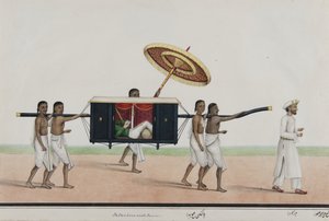 Thomas Holroyd læser i sin palanquin, ca. 1835