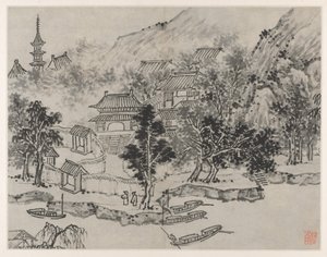 Tolv udsigter over Tiger Hill, Suzhou: Fjernsyn over Tiger Hill fra Canal Mooring, efter 1490.