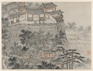 Tolv udsigter over Tiger Hill, Suzhou: The Five Sages Terrace, efter 1490. af Shen Zhou