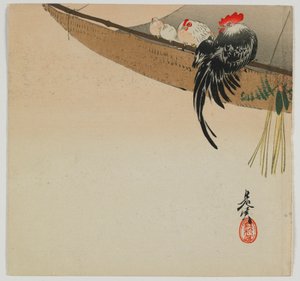 Kyllinger, der raster på et sejl, Meiji-æra, slutningen af det 19. århundrede (træbloktryk i farver)