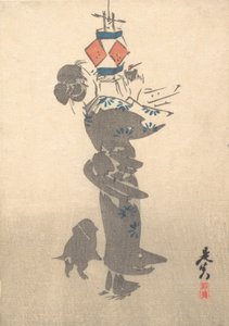 At tænde en hængende lanterne til Obon-festivalen, 1860., 1860. af Shibata Zeshin