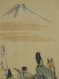 Rejsende i nærheden af Mount Fujiyama, ca. 1872 (blæk og wc på papir) af Shibata Zeshin