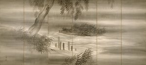 Flodlandskab med ildfluer, 1874 af Shiokawa Bunrin