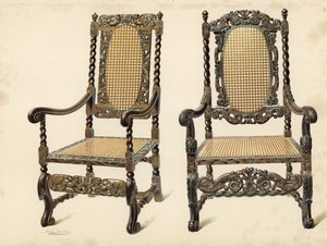 Stol, ejendom tilhørende P Macquoid; Stol, ejendom af Arthur S Cope (chromolitho) af Shirley Charles Llewellyn Slocombe