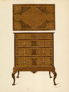 Kommode indlagt med Marqueterie (chromolitho) af Shirley Charles Llewellyn Slocombe