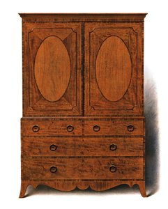 Tøjpresse af mahogni og satintræ, 1908.