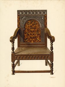 Oak Inlaid Chair, ejet af Miss Dorothy Chune Fletcher (chromolitho) af Shirley Charles Llewellyn Slocombe