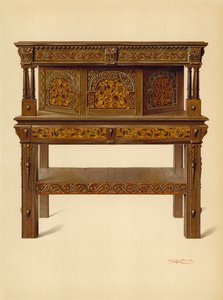 Oak Standing Buffet, ejendom tilhørende Edward Quilter (chromolitho) af Shirley Charles Llewellyn Slocombe