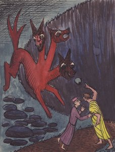 Dante og Virgil med trehovedet monster, 1951. af Shirley Markham