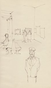 Vagt i et kunstgalleri, c1950. af Shirley Markham