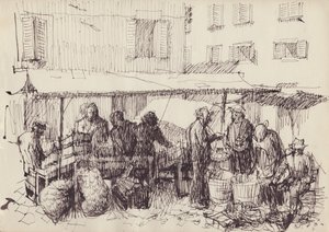 Markedsscene, Italien, c1950. af Shirley Markham