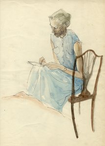 Siddende kvinde skriver, 1952. af Shirley Markham