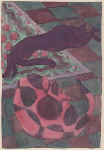 Sovende hund og kat, c1951. af Shirley Markham