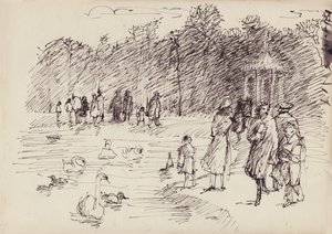 Swans on the Round Pond i Kensington Gardens, London, c1950. af Shirley Markham