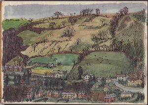Landsby og marker, c1950. af Shirley Markham