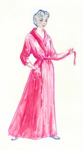 Kvinde i lyserød morgenkåbe, c1950. af Shirley Markham