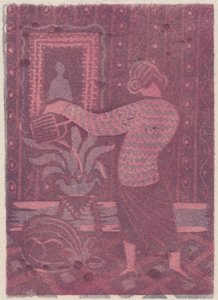 Kvinde vander planter, c1951. af Shirley Markham