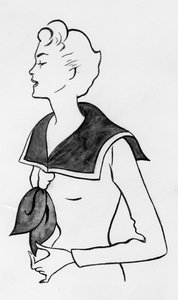 Kvinde med sømandstop, c1950. af Shirley Markham