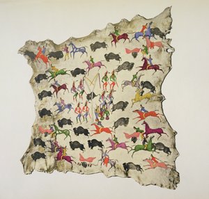 Bøffeljagt (pigment på elgskind) af Shoshone Katsikodi School