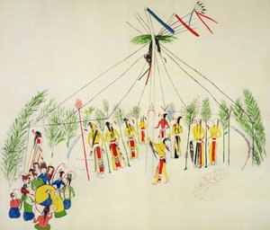 The Shoshone Sun Dance (pigment på muslin) af Shoshone Katsikodi School