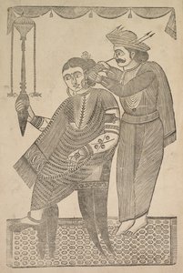 En frisør, der renser øret af en kurtisane, 1800-tallet. af Shri Gobinda Chandra Roy