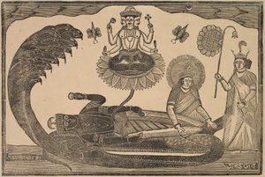 Anantasayan (Vishnu liggende på slangen Ananta) af Shri Gobinda Chandra Roy