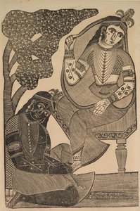 Krishna stryger Radhas fødder