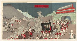 Generalmajor Ôshima besejrer fjenden af ​​Songhwan Ôshima shôsa Seikan o yaburu no zu af Shunsai Toshimasa