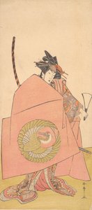 En uidentificeret skuespiller i Onna-kvinden Shibaraku Wait-A-Moment Act, ca. 1780. af Shunsho