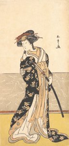 Skuespilleren Nakamura Riko, som kurtisane med et sværd, ca. 1780.