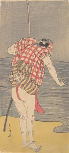 Skuespilleren Otani Hiroemon III som mand klar til at vade i havet med et trukket sværd, ca. 1775. af Shunsho