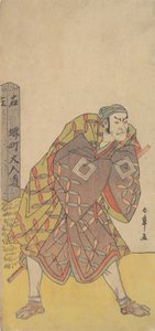 Den femte Ichikawa Danjuro som en Kago-bærer, der står i nærheden af en Mile Post, ca. 1783-84. af Shunsho