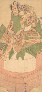 Den fjerde Ichikawa Danjuro som Yakko-tjener siddende på en stor kage af Mochi..., 1772. af Shunsho