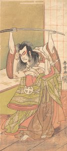 Den tredje Otani Hiroji som en Daimyo stående på Engawa, ca. 1771. af Shunsho