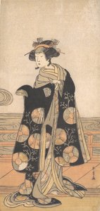 Yoshizawa Iroha som en kvinde, der står på Engawa af et hus ved en flod, ca. 1778.