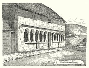 Almshuse ved Mortonhampstead (gravering) af Sidney Heath