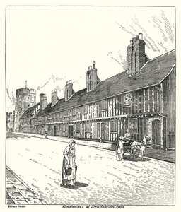 Almhuse i Stratford-on-Avon (gravering) af Sidney Heath