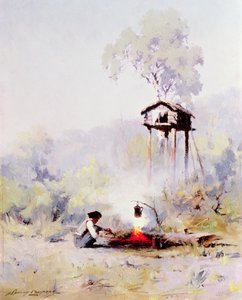 Lejrbål (olie på lærred) af Sidney Laurence