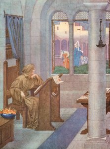 Den gyldne legende: The Scriptorium (farvelitografi) af Sidney Meteyard