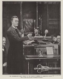 Joseph Chamberlains tale om Boerkrigen i Underhuset den 2. august 1901 (litho) af Sidney Paget