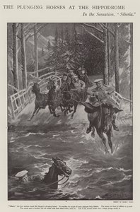 Dypende heste i Sibirien, en forestilling på London Hippodrome (litho) af Sidney Paget