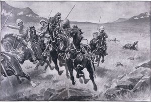 At køre handsken: en lancerpatrulje under krydsild (litho) af Sidney Paget