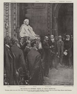 Statuen af professor Thomas Henry Huxley i Great Hall of the Natural History Museum, South Kensington, London (litho) af Sidney Paget