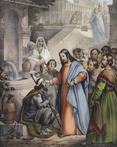 Jesus giver syn til en født blind af Siegfried Detler Bendixen