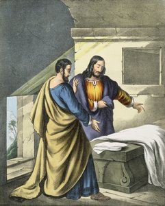 Peter og Johannes ved graven, fra en bibel trykt af Edward Gover, 1870